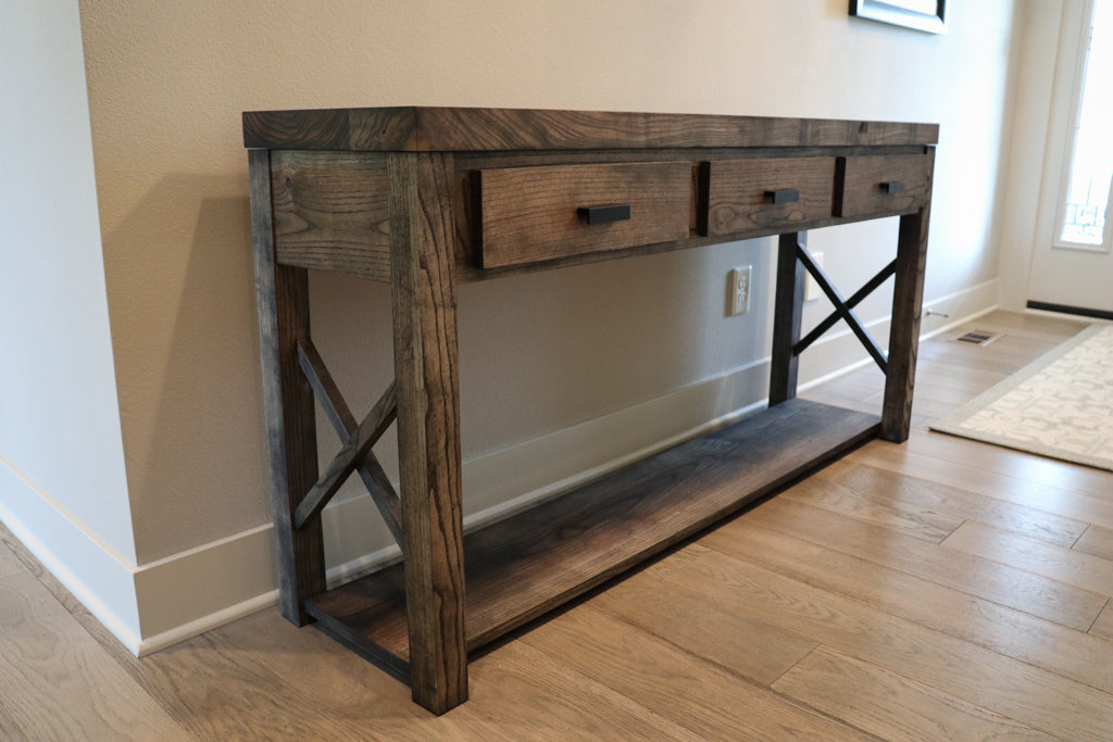 Farmhouse Modern Style Maple Console Entry Table - Hazel Oak Farms