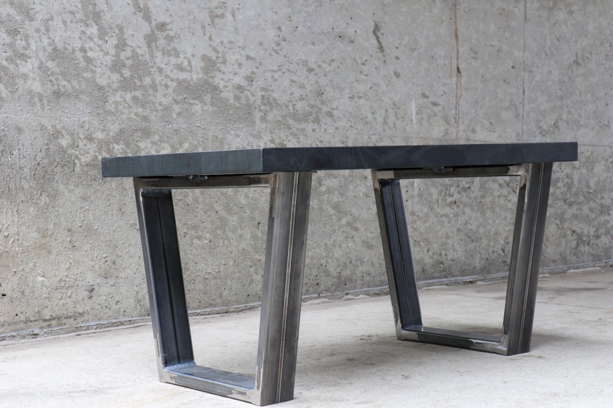 Modern Black Quartersawn White Oak and Steel Coffee Table