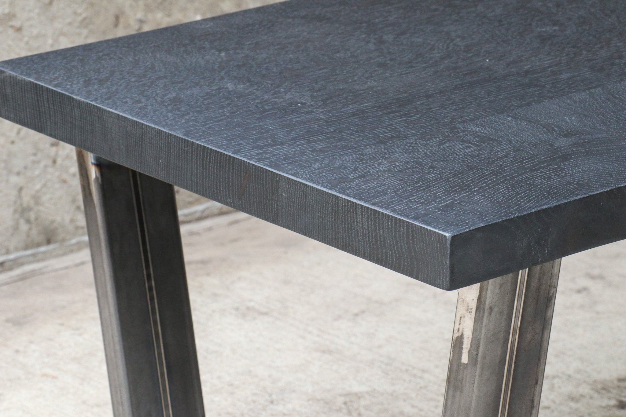 Modern Black Quartersawn White Oak and Steel Coffee Table