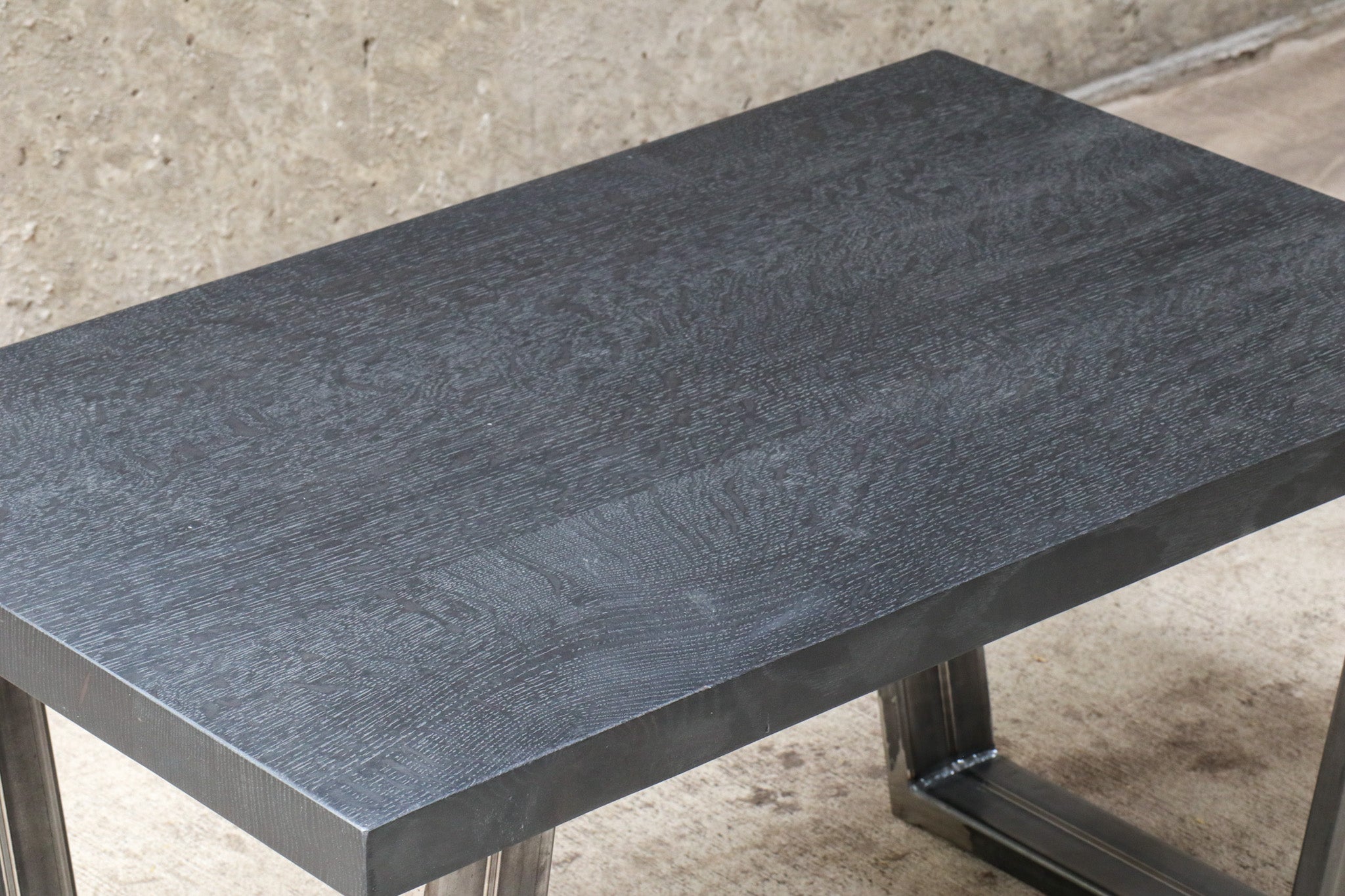 Modern Black Quartersawn White Oak and Steel Coffee Table