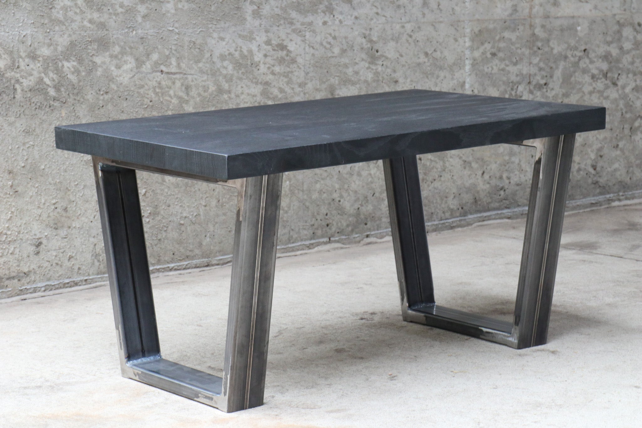 Modern Black Quartersawn White Oak and Steel Coffee Table