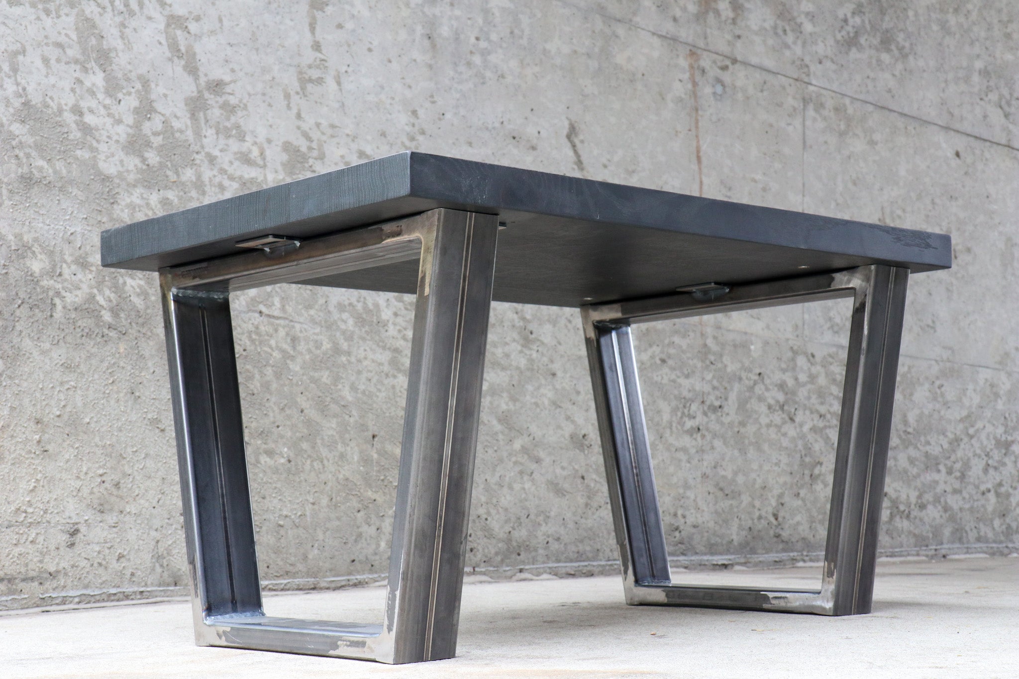 Modern Black Quartersawn White Oak and Steel Coffee Table