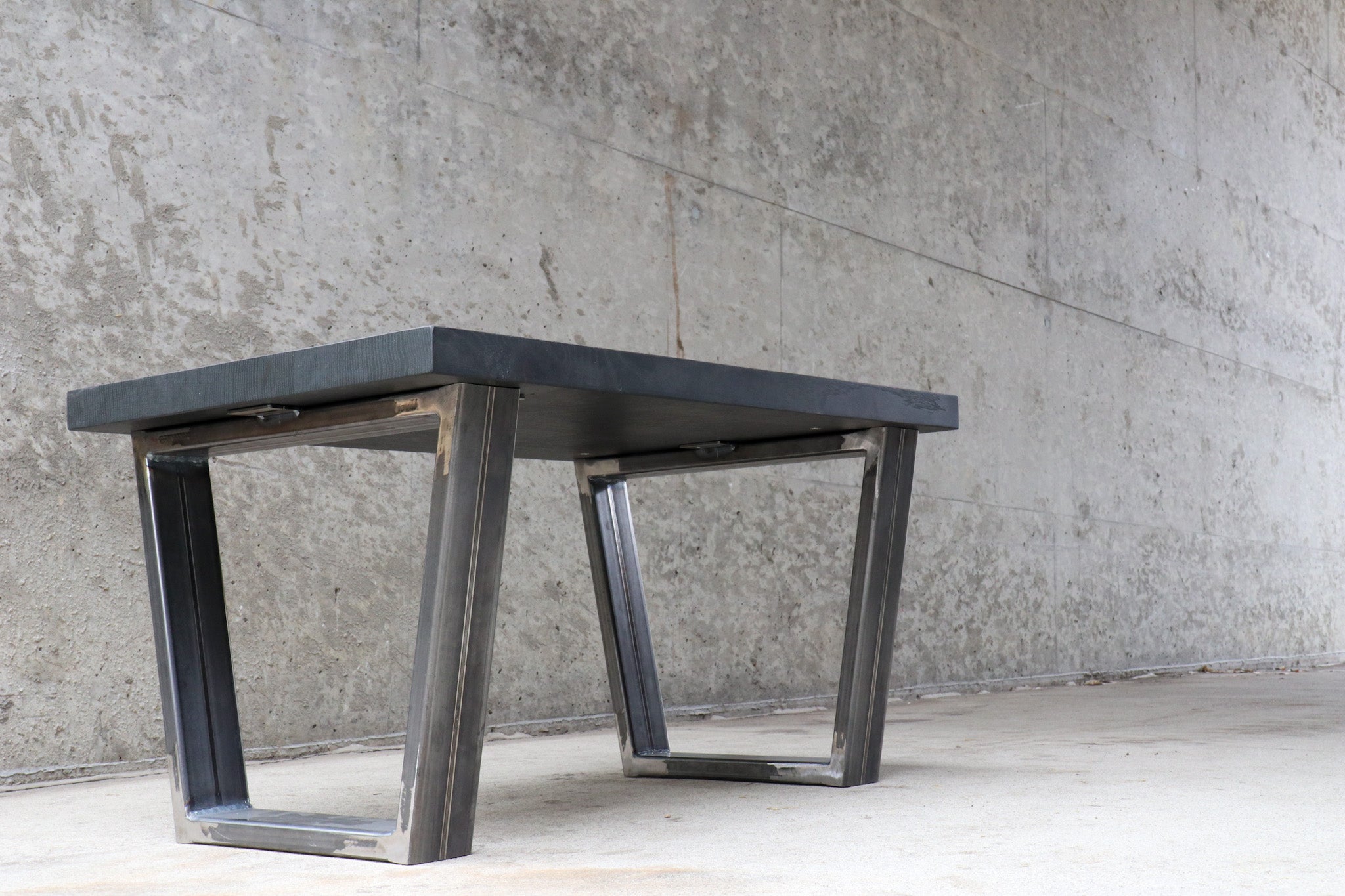 Modern Black Quartersawn White Oak and Steel Coffee Table