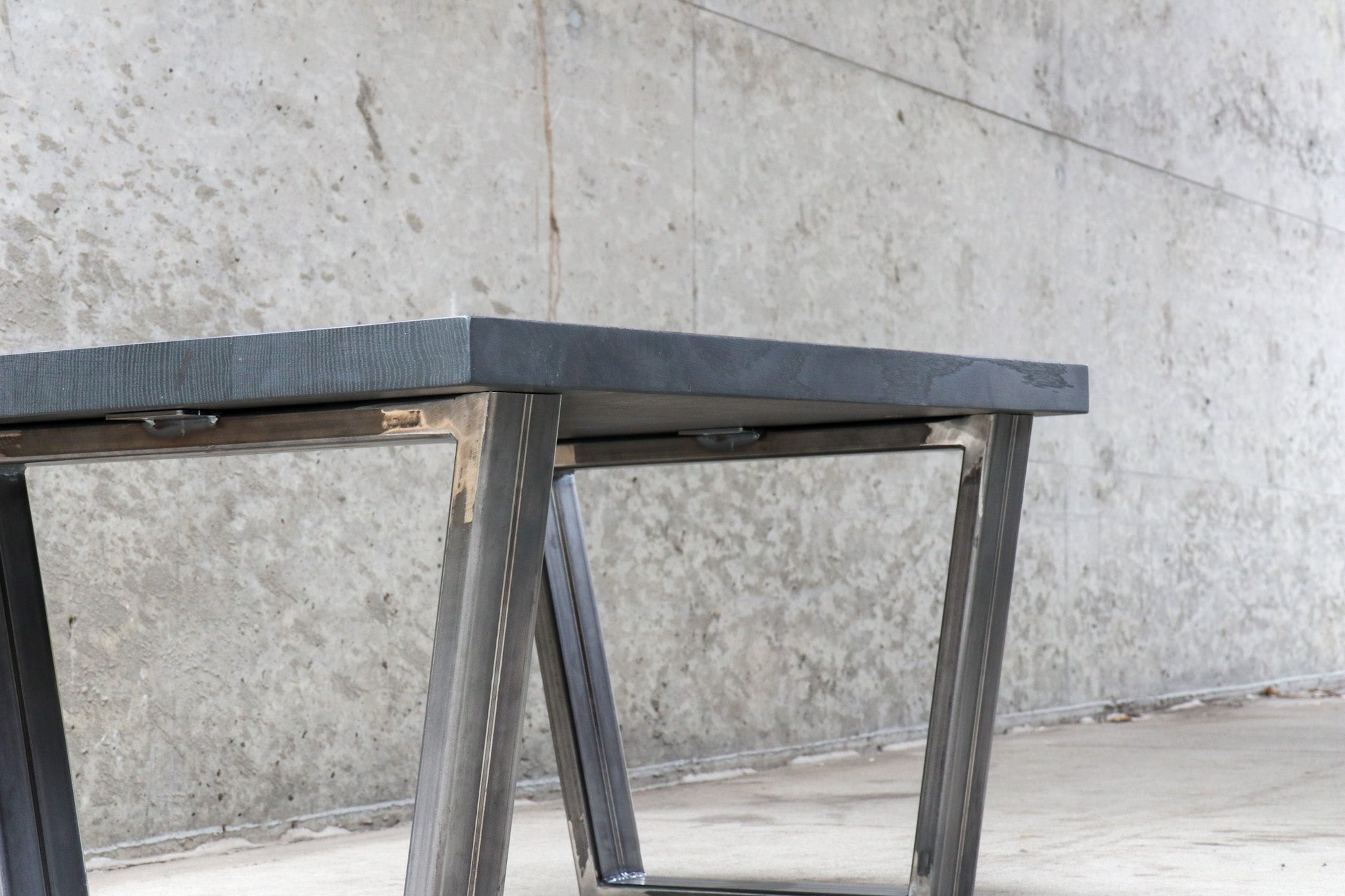 Modern Black Quartersawn White Oak and Steel Coffee Table