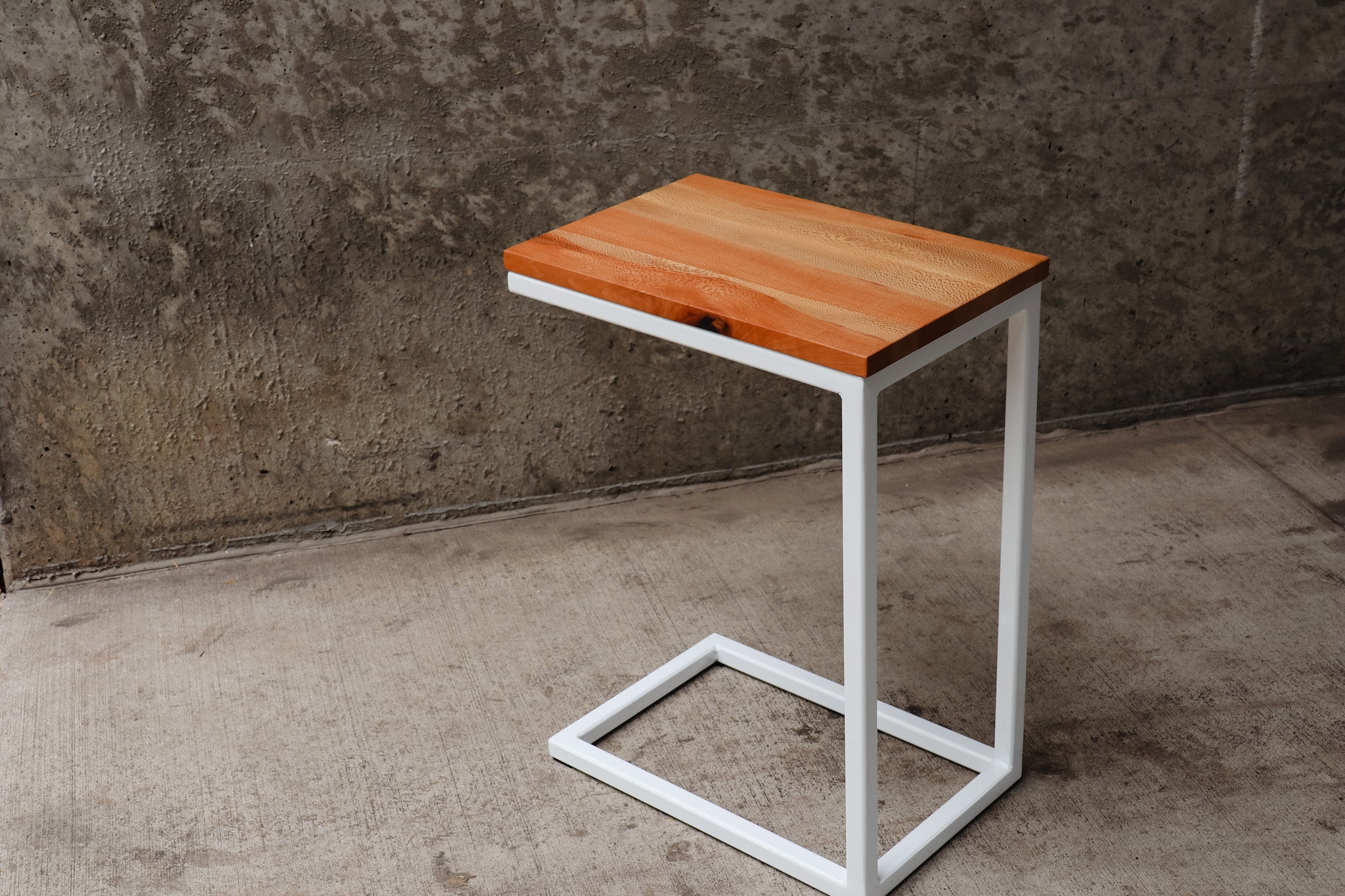 Quartersawn Sycamore Industrial Side C Table with White Base