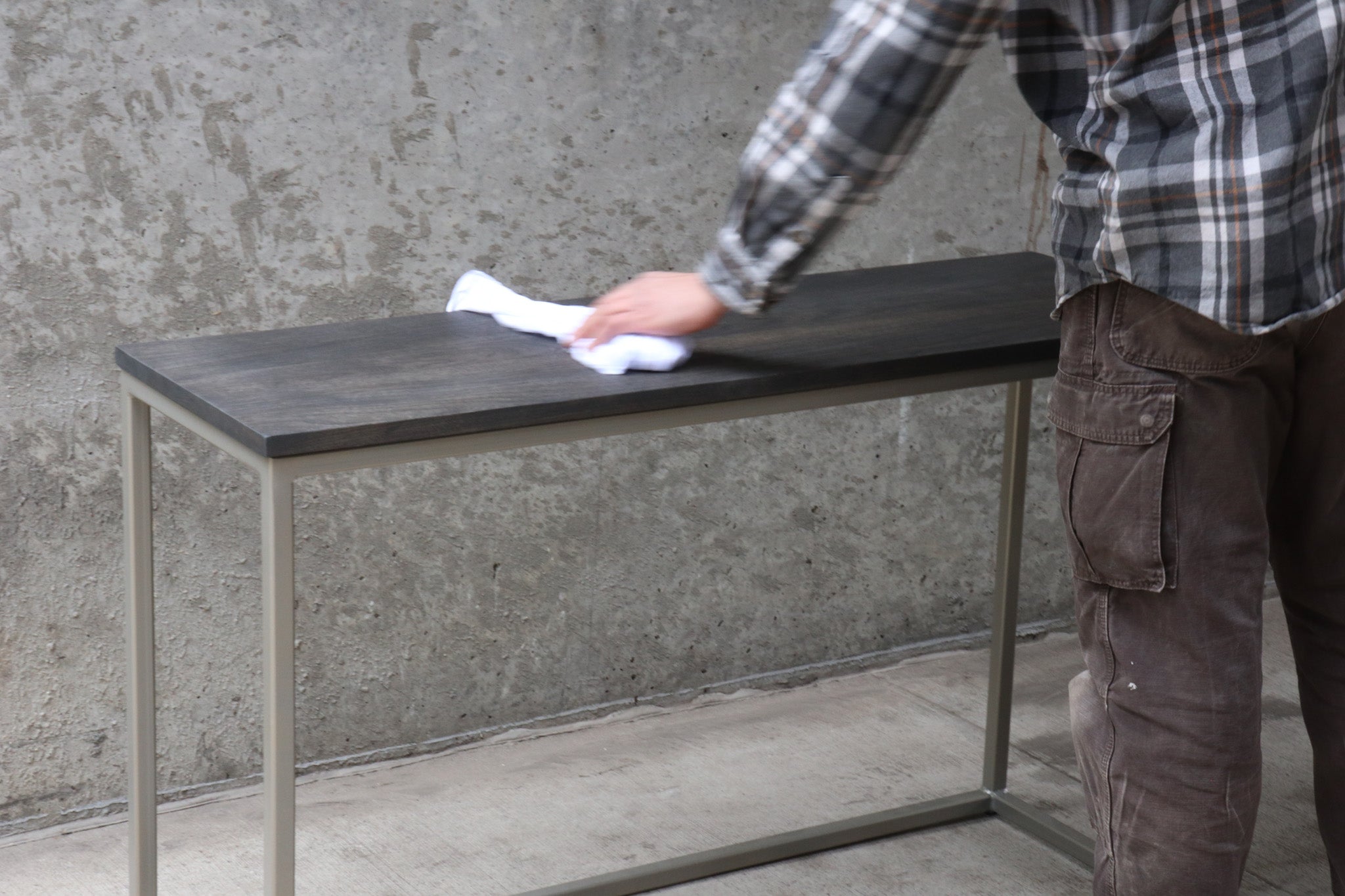 Modern Metal &amp; Wood Console Entryway Table