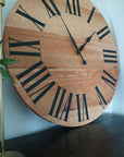 Simple Large Quartersawn Red Oak Wall Clock with and Roman Numerals