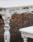 White Farmhouse Dining Table & Bench with Distressed Legs