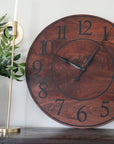 Solid Wood Walnut Wall Clock with Black Numbers