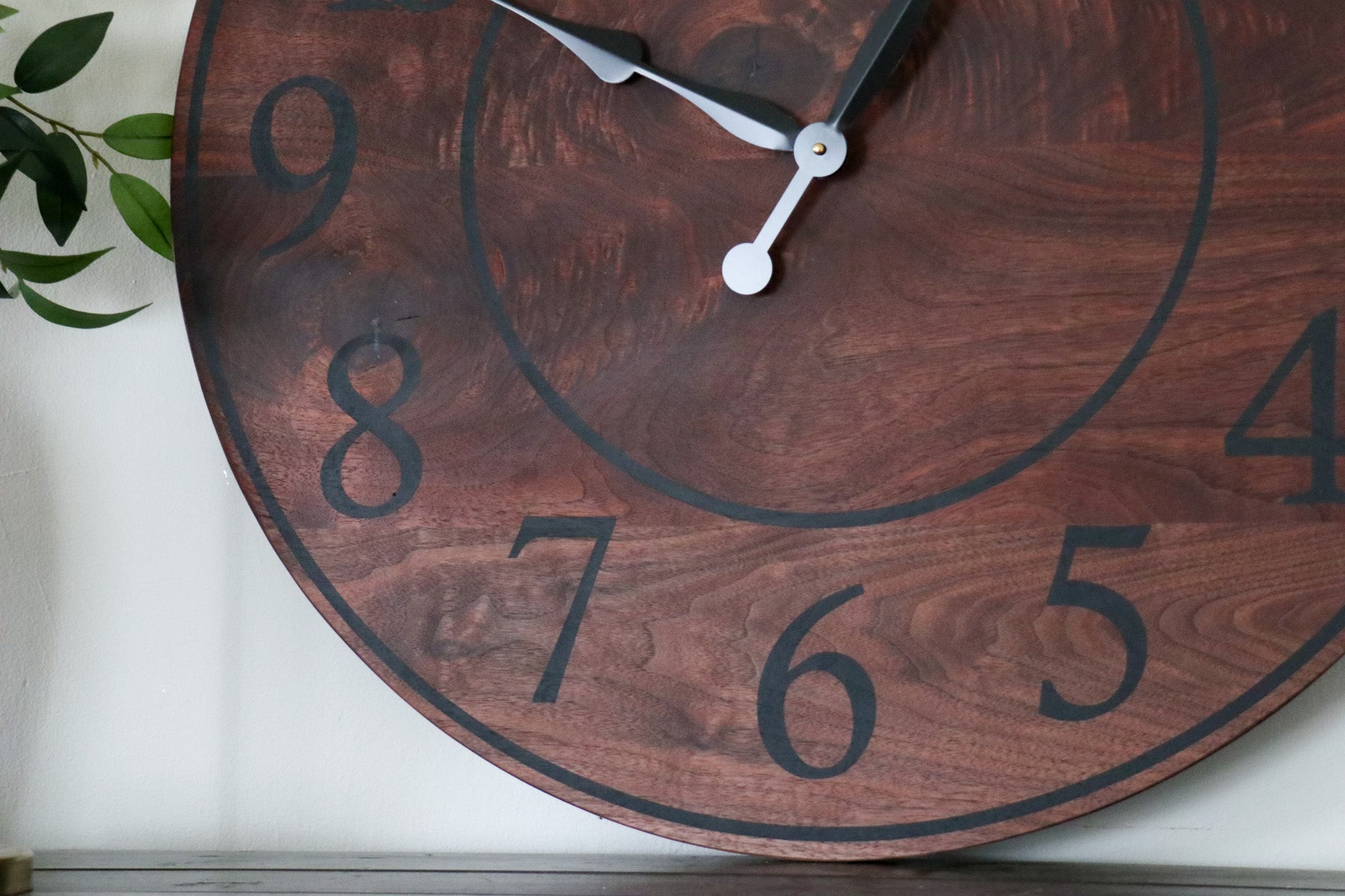 Solid Wood Walnut Wall Clock with Black Numbers