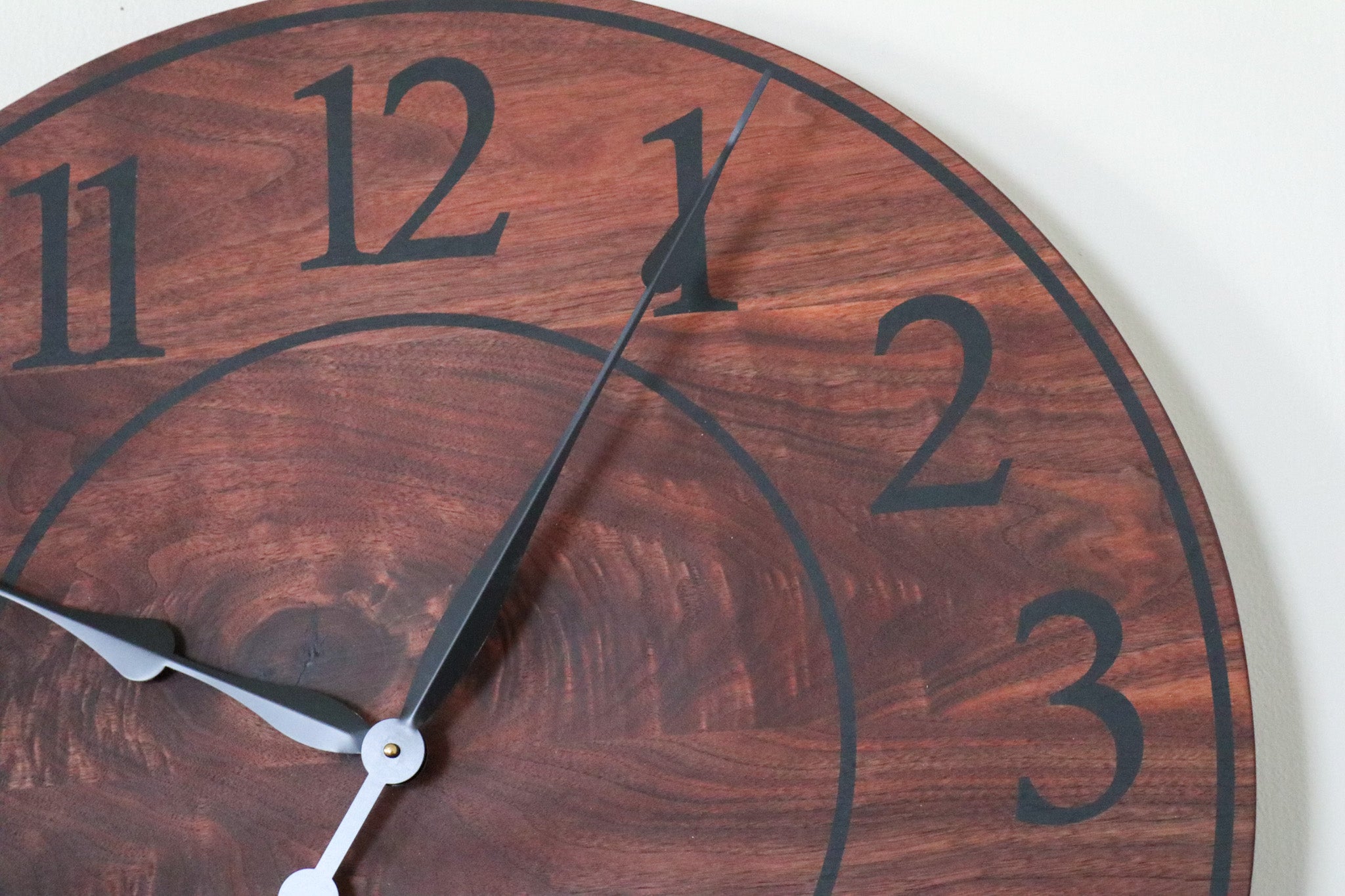 Wooden clock. Made from genuine black walnut wood, no two orders are alike.