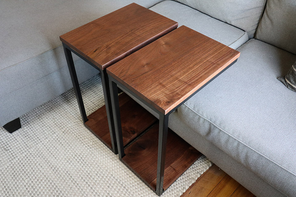 Clear Walnut Modern C Side Table - Hazel Oak Farms Handmade Furniture in Iowa, USA