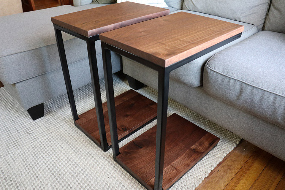 Clear Walnut Modern C Side Table - Hazel Oak Farms Handmade Furniture in Iowa, USA