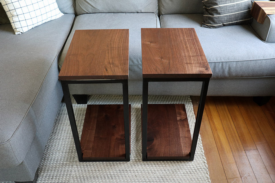 Clear Walnut Modern C Side Table - Hazel Oak Farms Handmade Furniture in Iowa, USA