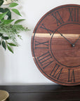 Solid Walnut Wall Clock - Black Lines and Roman Numerals