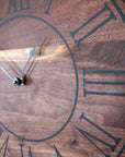 Solid Walnut Wall Clock - Black Lines and Roman Numerals