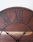 Solid Walnut Wall Clock - Black Lines and Roman Numerals