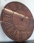 Solid Walnut Wall Clock - Black Lines and Roman Numerals