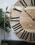 Large Solid Wood Hackberry Wall Clock with Black Roman Numerals - Hazel Oak Farms