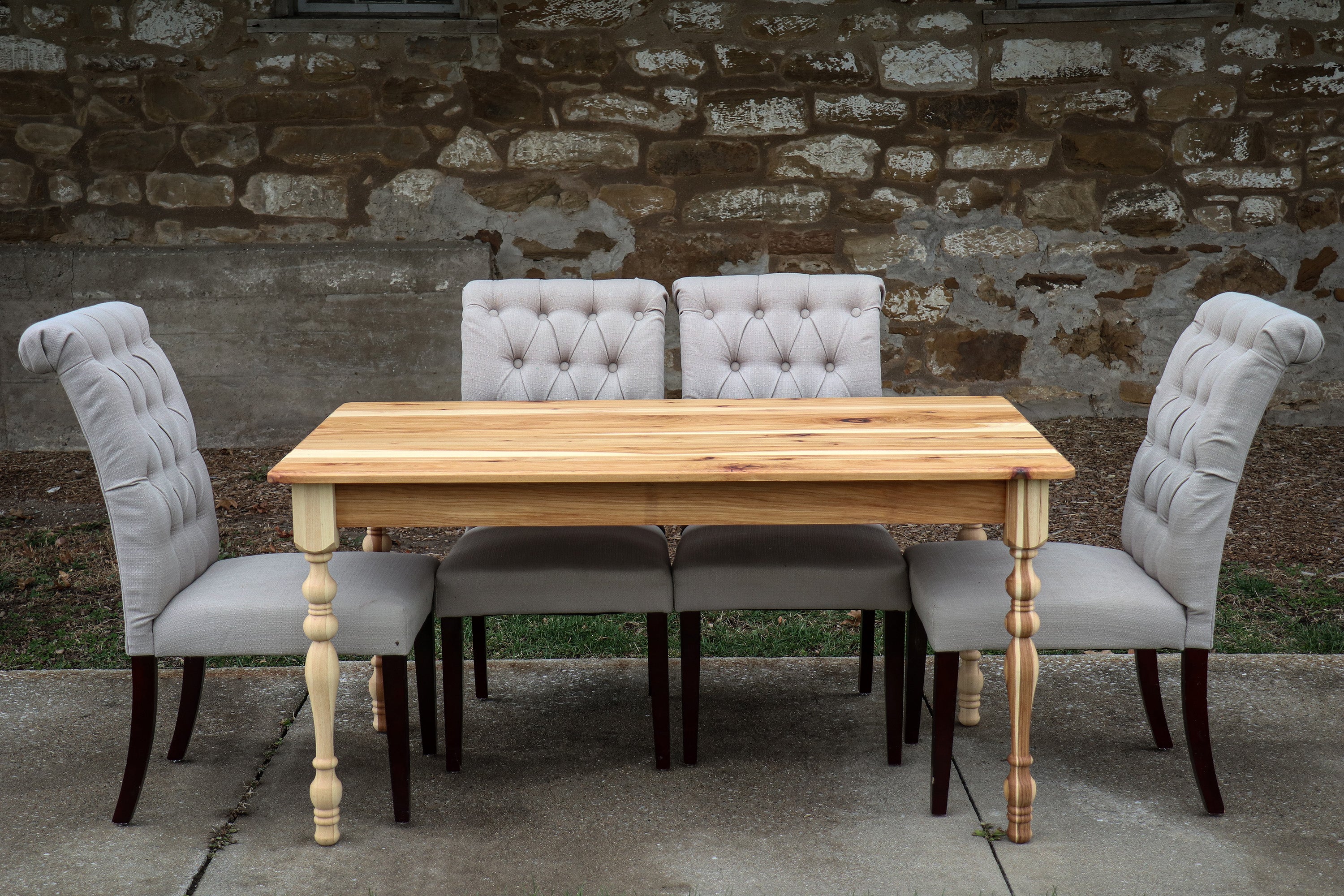 Narrow Hickory Farmhouse Dining Table with Turned Legs