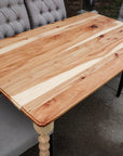 Narrow Hickory Farmhouse Dining Table with Turned Legs