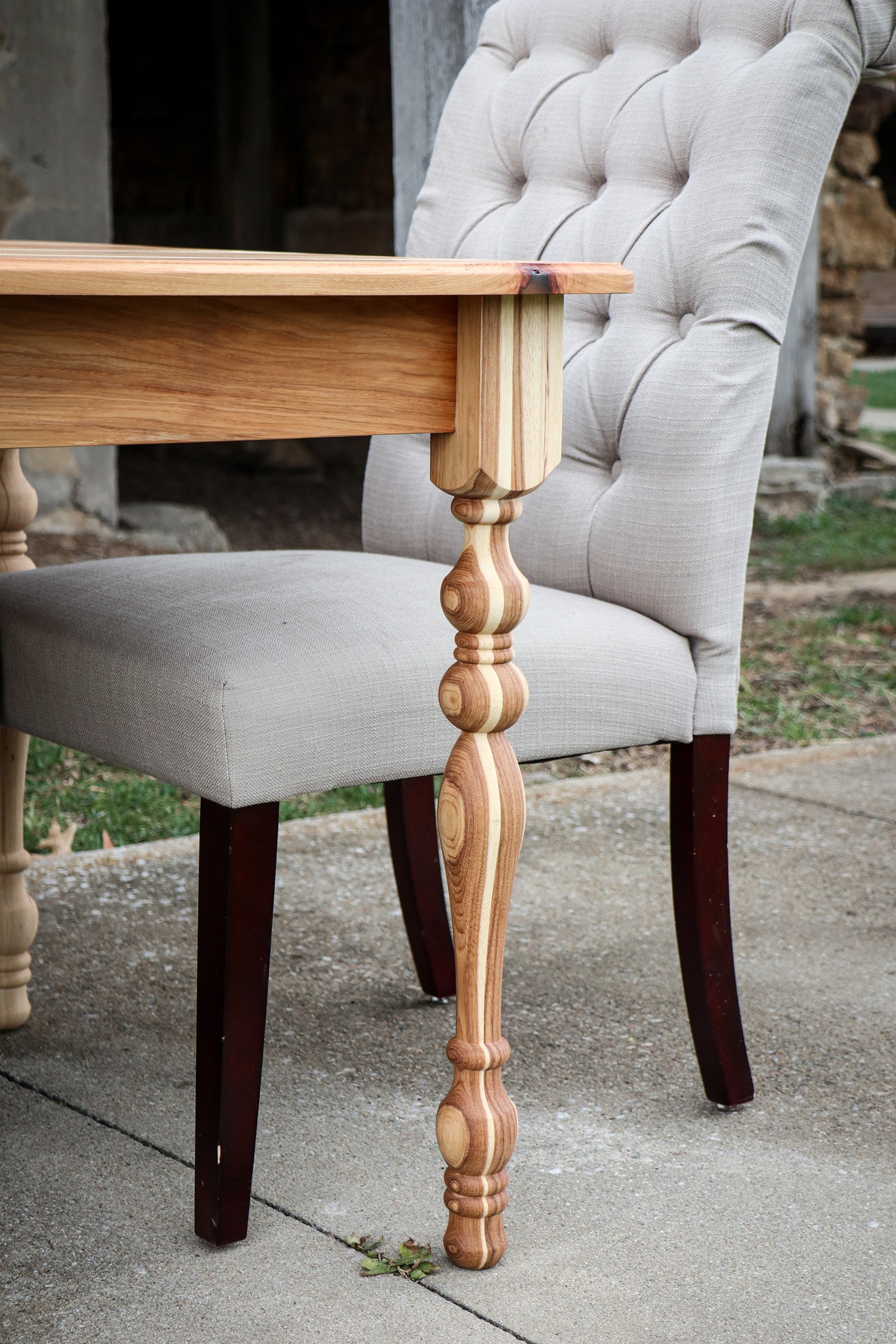 Narrow Hickory Farmhouse Dining Table with Turned Legs