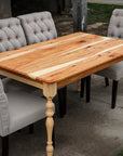 Narrow Hickory Farmhouse Dining Table with Turned Legs