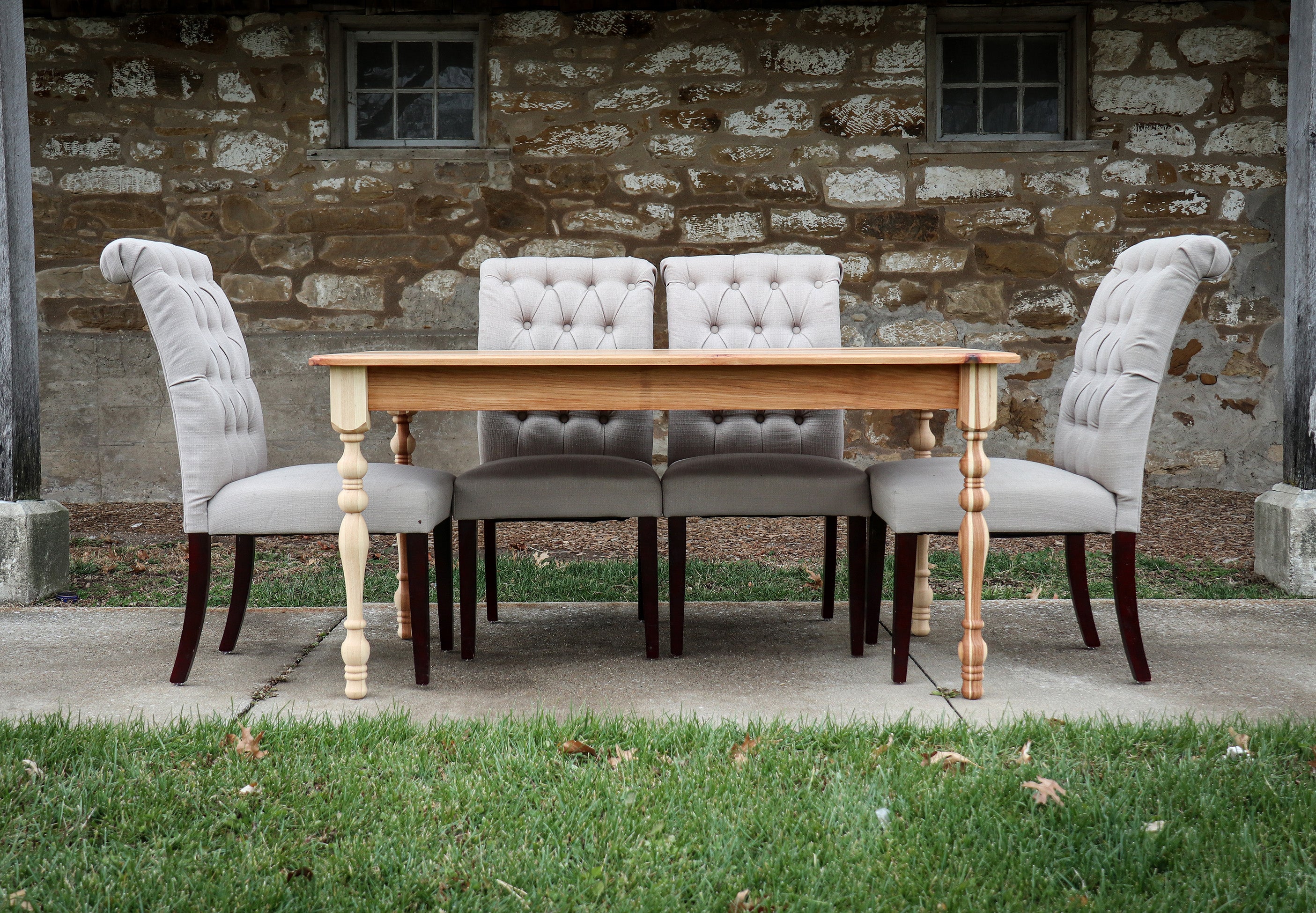 Narrow Hickory Farmhouse Dining Table with Turned Legs