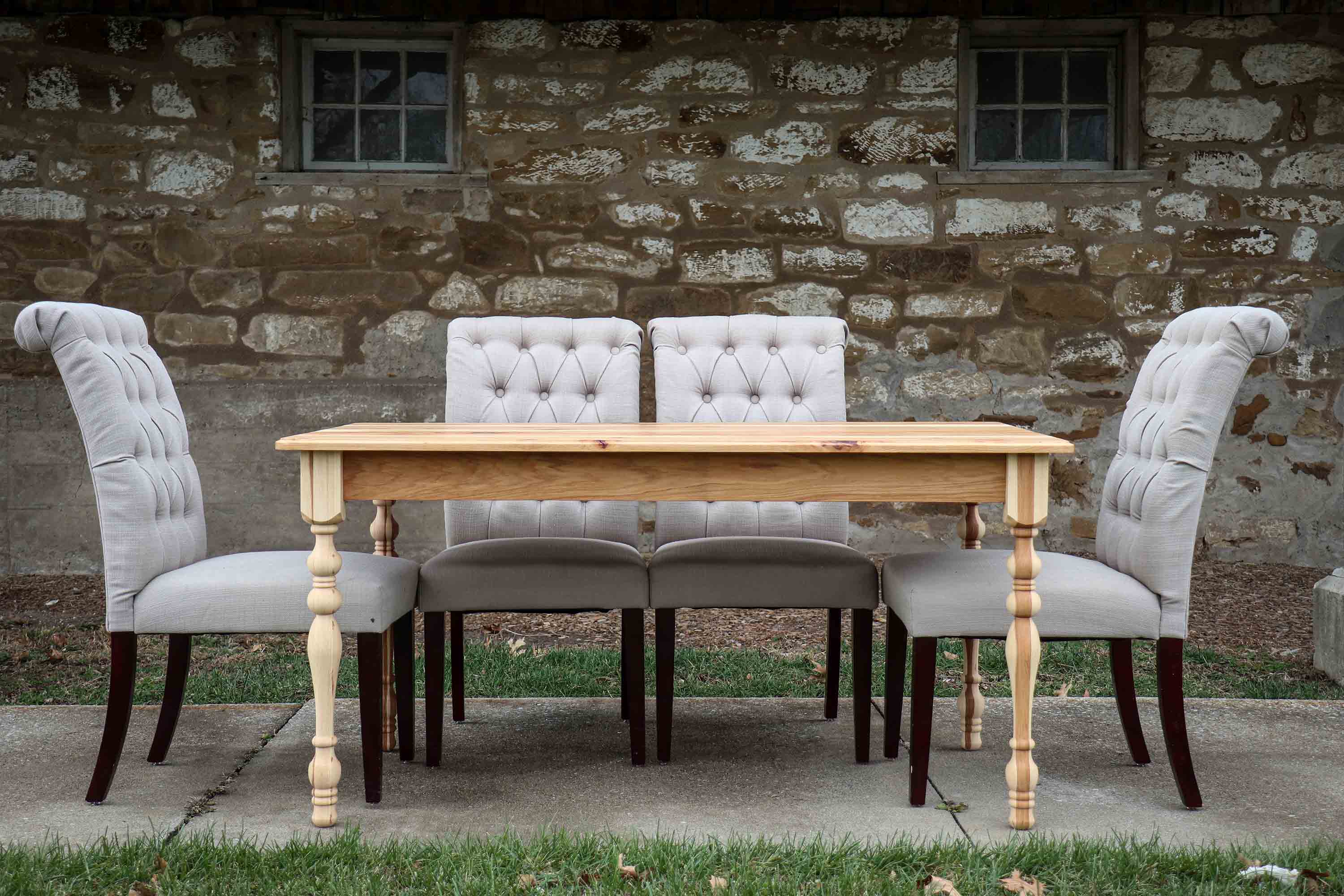 Narrow Hickory Farmhouse Dining Table with Turned Legs