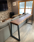 Narrow Live Edge Walnut Bar Table with Metal Base - Hazel Oak Farms