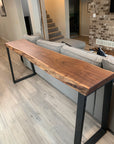 Narrow Live Edge Walnut Bar Table with Metal Base - Hazel Oak Farms