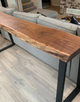 Narrow Live Edge Walnut Bar Table with Metal Base - Hazel Oak Farms