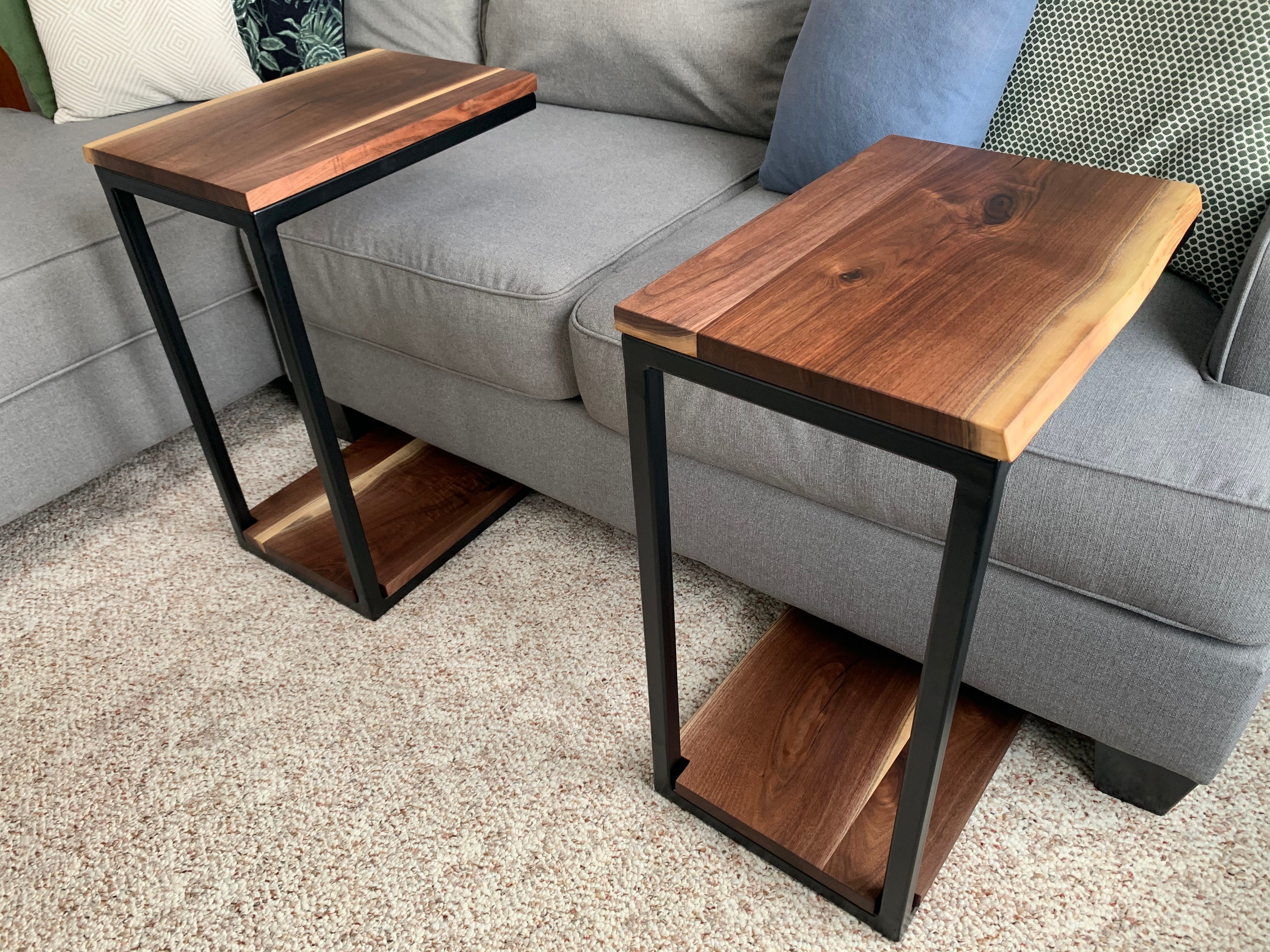 Floor Shelf Live Edge Walnut Wood C Table Handmade Furniture in Iowa, USA