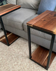 Floor Shelf Live Edge Walnut Wood C Table Handmade Furniture in Iowa, USA