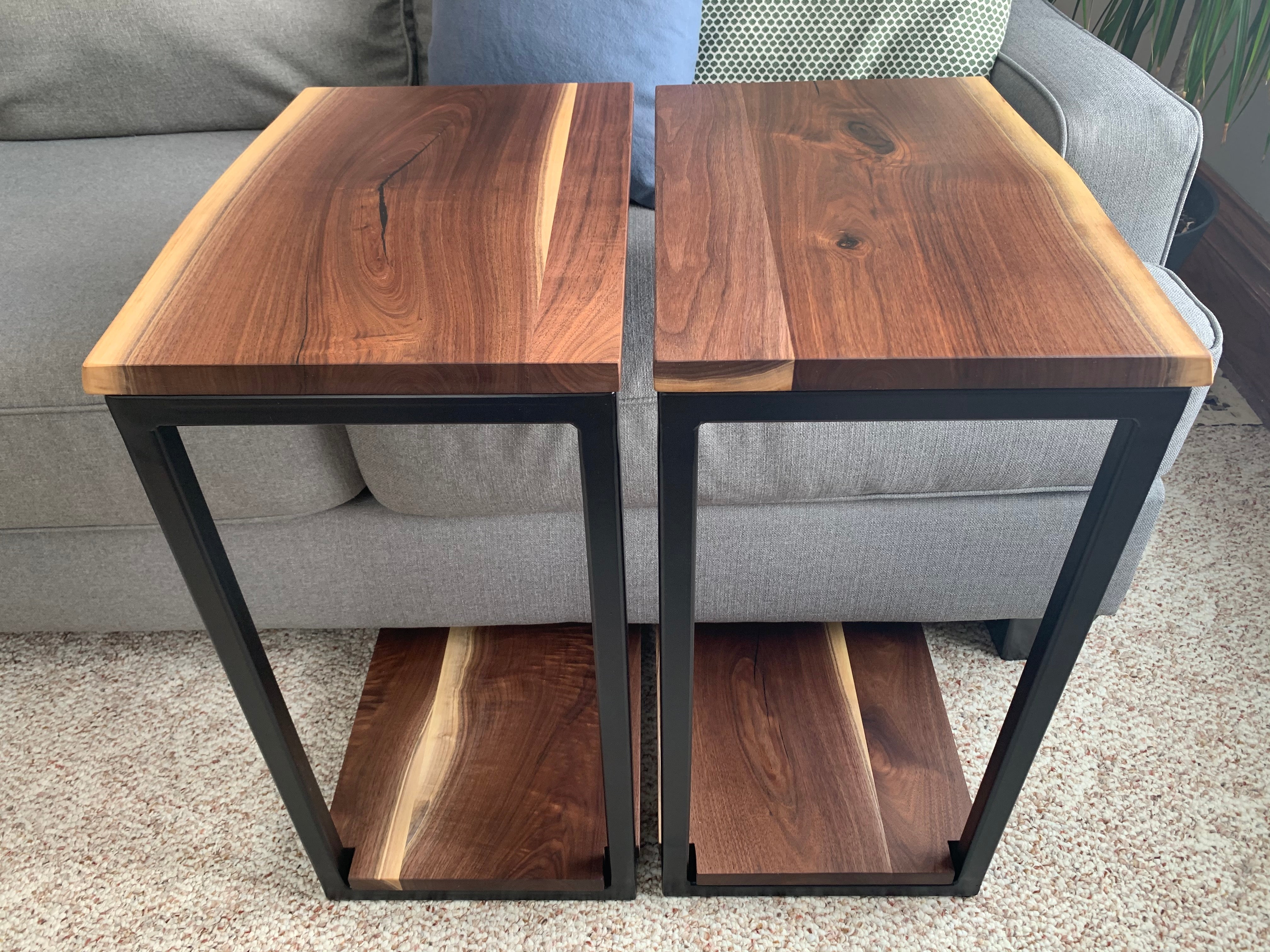 Floor Shelf Live Edge Walnut Wood C Table Handmade Furniture in Iowa, USA