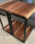 Floor Shelf Live Edge Walnut Wood C Table Handmade Furniture in Iowa, USA