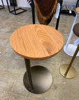 Large Locust Wood Round Industrial Side Table with Bronze Metal Base (in stock) - Hazel Oak Farms