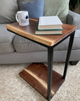 Floor Shelf Live Edge Walnut Wood C Table Handmade Furniture in Iowa, USA