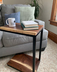 Floor Shelf Live Edge Walnut Wood C Table Handmade Furniture in Iowa, USA