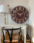 Solid Clear Walnut 30" Wall Clock with White Lines and Numbers (in stock) - Hazel Oak Farms