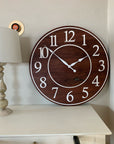 Solid Clear Walnut 30" Wall Clock with White Lines and Numbers (in stock) - Hazel Oak Farms