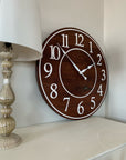 Solid Clear Walnut 30" Wall Clock with White Lines and Numbers (in stock) - Hazel Oak Farms