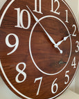 Solid Clear Walnut 30" Wall Clock with White Lines and Numbers (in stock) - Hazel Oak Farms