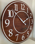 Solid Clear Walnut 30" Wall Clock with White Lines and Numbers (in stock) - Hazel Oak Farms