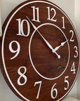 Solid Clear Walnut 30" Wall Clock with White Lines and Numbers (in stock) - Hazel Oak Farms