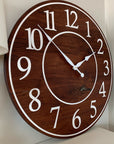 Solid Clear Walnut 30" Wall Clock with White Lines and Numbers (in stock) - Hazel Oak Farms