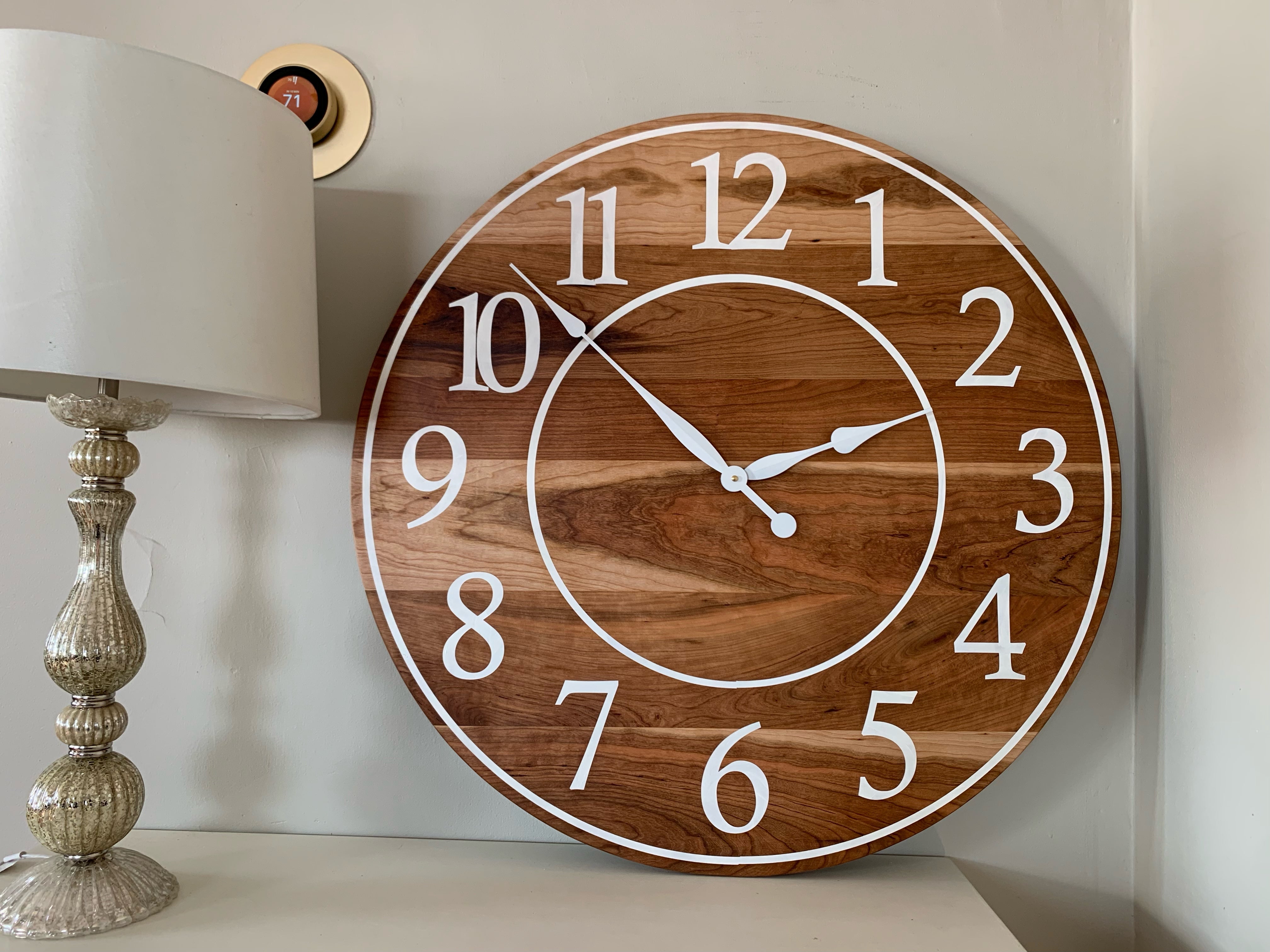 Large Sappy 30&quot; Solid Cherry Hardwood Wall Clock with White Numbers (in stock) - Hazel Oak Farms