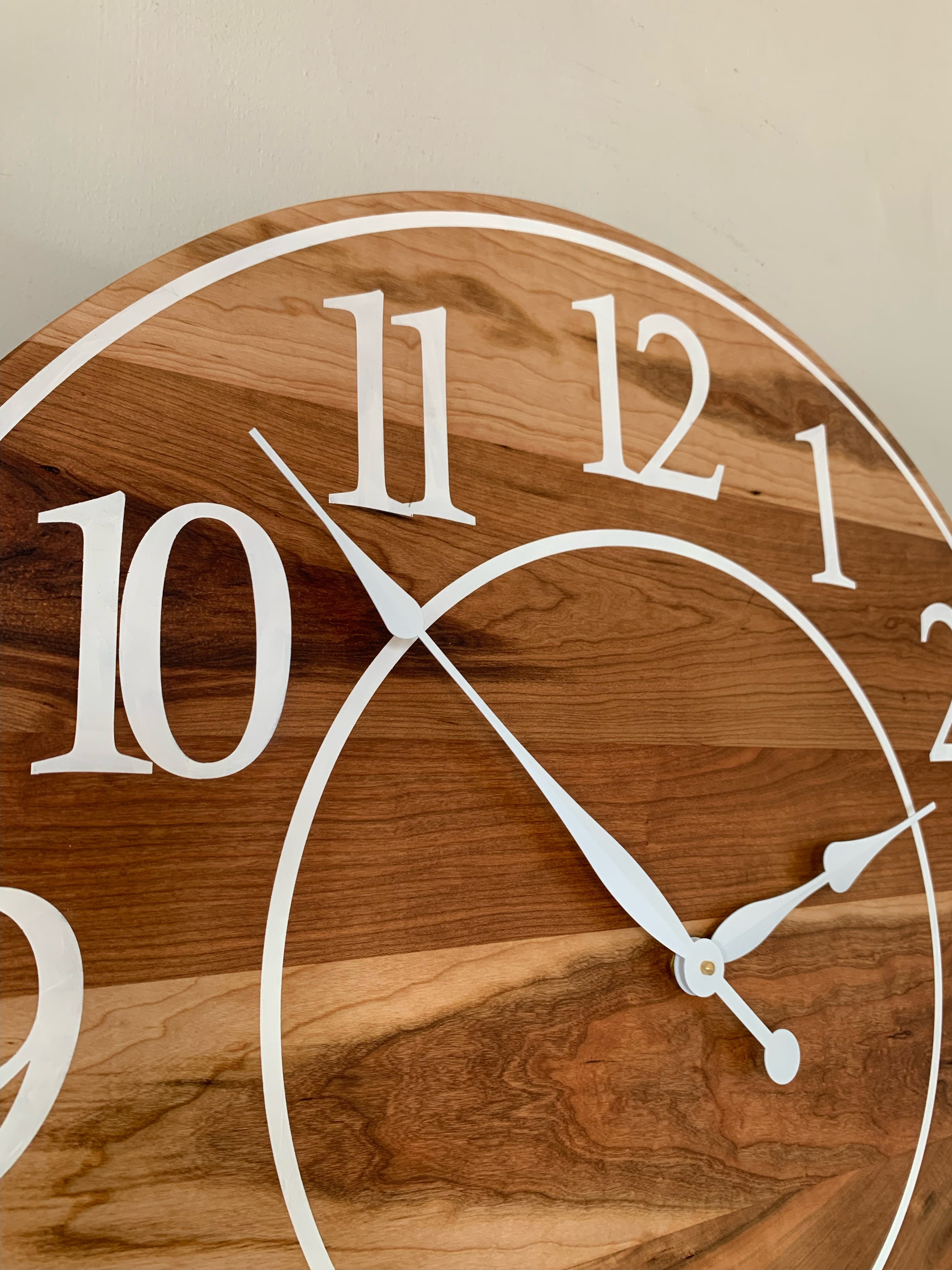 Large Sappy 30&quot; Solid Cherry Hardwood Wall Clock with White Numbers (in stock) - Hazel Oak Farms