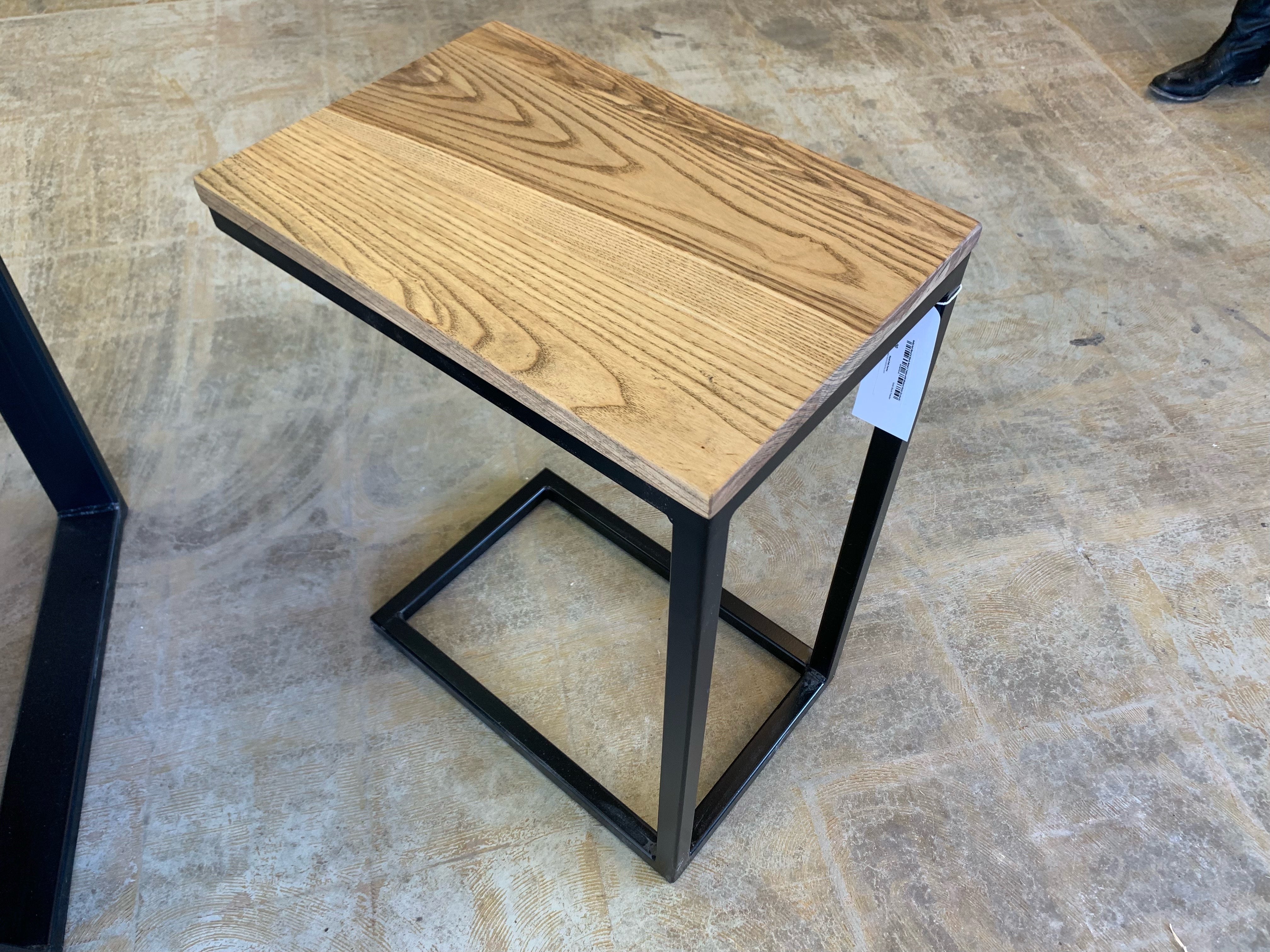 Solid Ash Wood &amp; Black Metal C Table with Walnut Stain (in stock) - Hazel Oak Farms