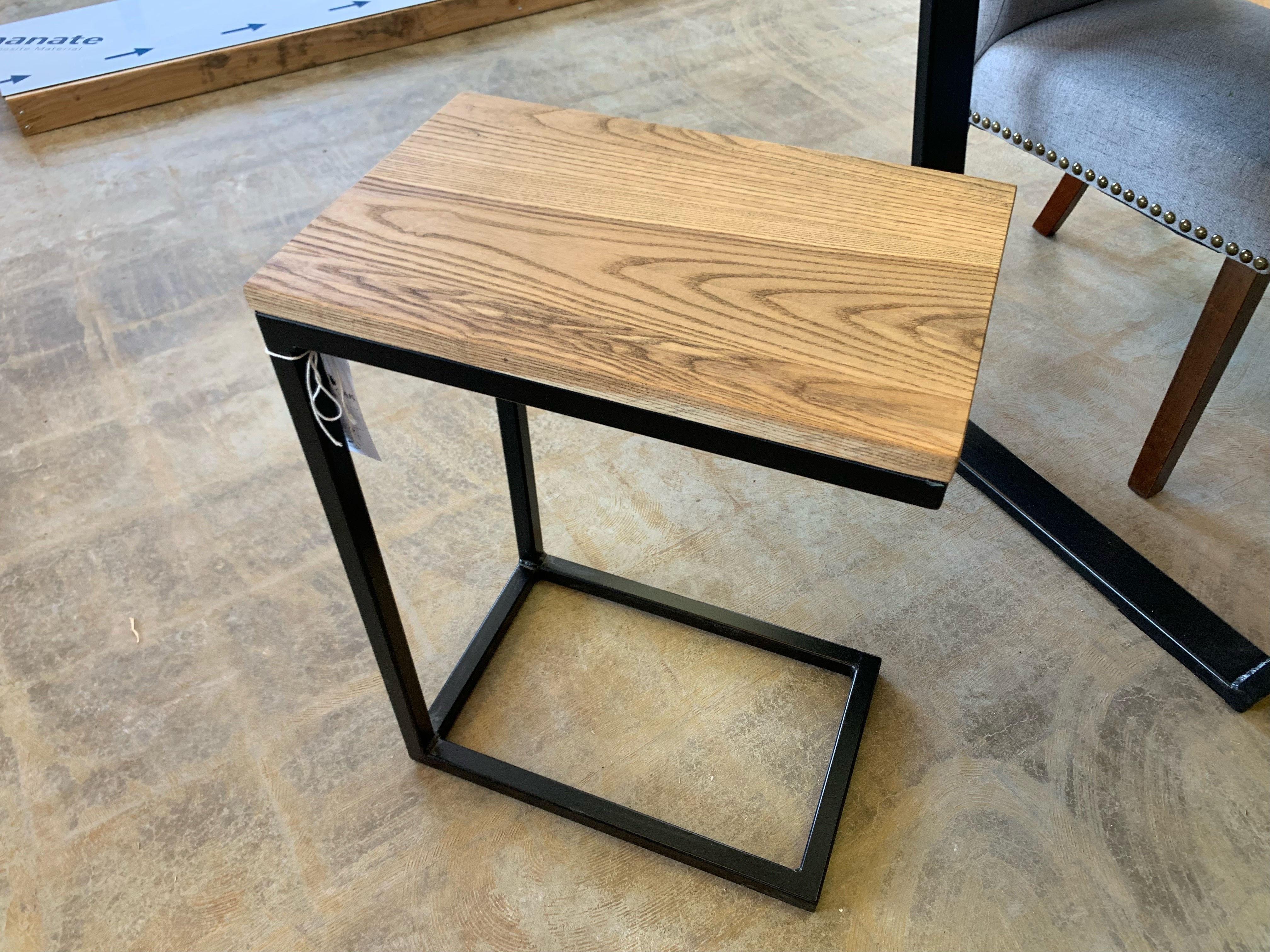 Solid Ash Wood &amp; Black Metal C Table with Walnut Stain (in stock) - Hazel Oak Farms